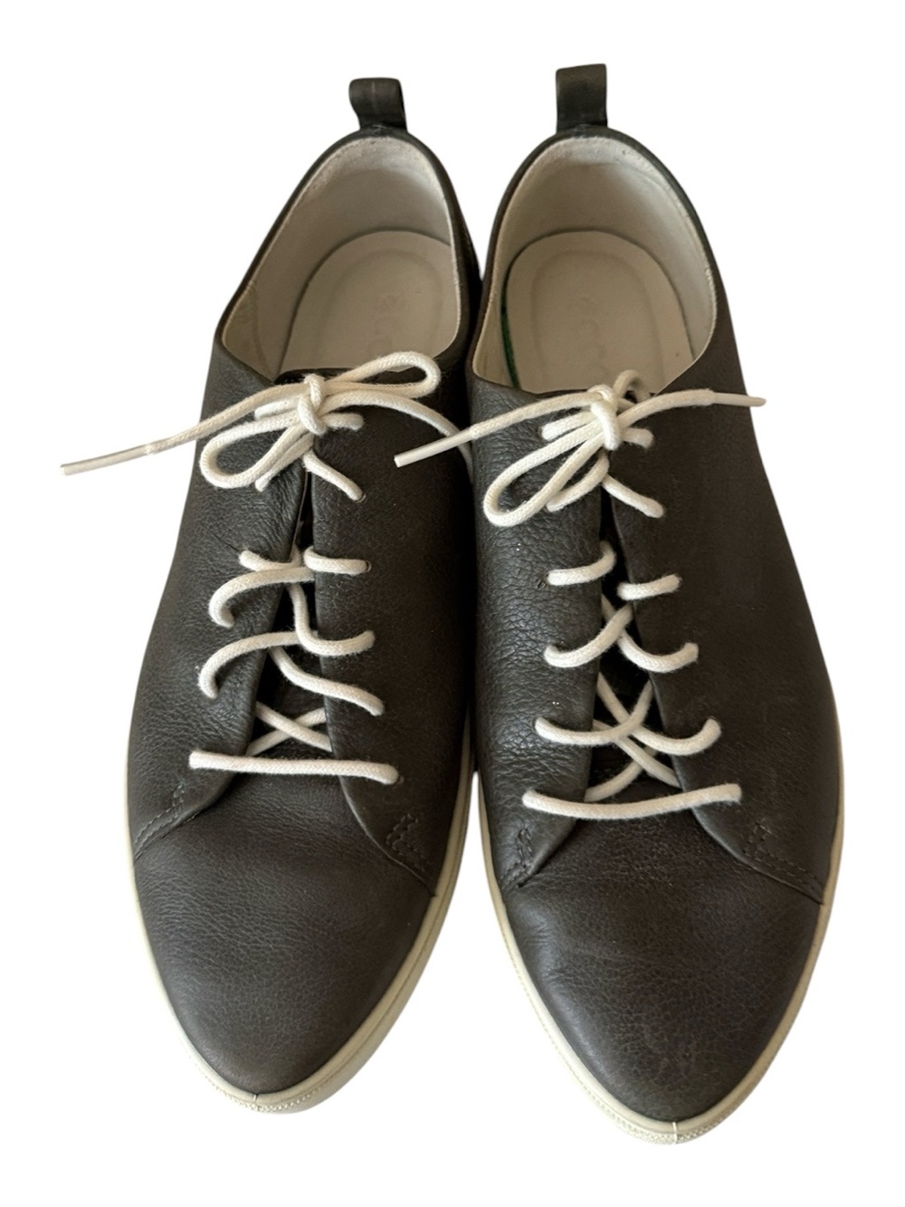ECCO Gillian Green Leather Sneaker , white lace up, size 9